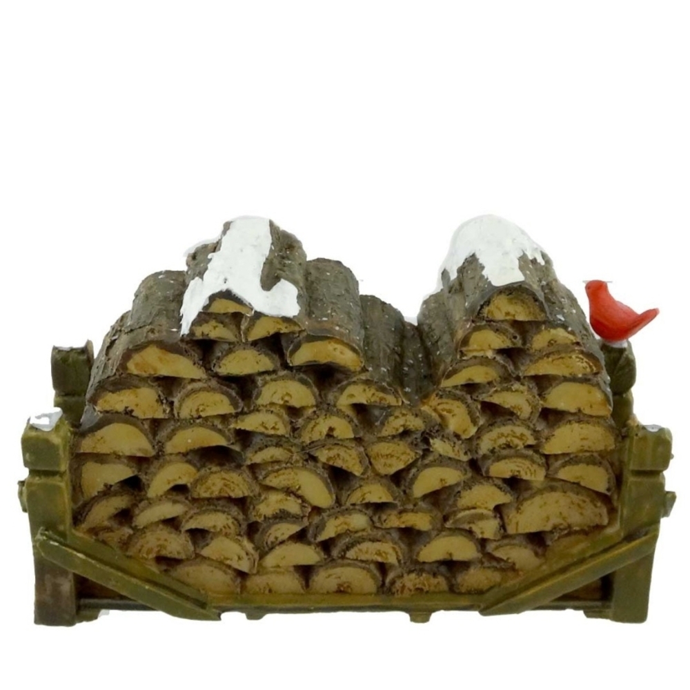 Department 56 Rustic Log Pile With Cardinal Bird Snow Village
